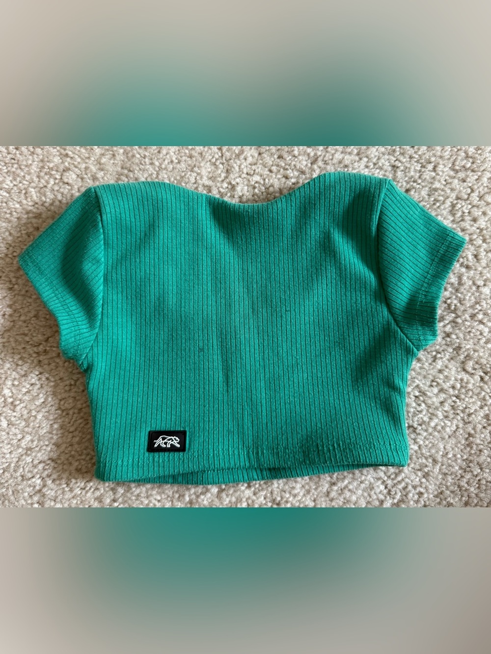 Ribbed Off-Shoulder Crop Tank Top in Teal Green